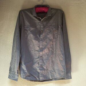 Mast & Harbour Men's Medium Cotton Button Up Long Sleeve Striped Shirt Flap New